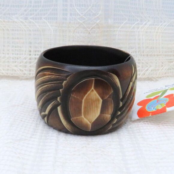 Antika Collection Brown Wood Look Bangle Bracelet Women Stocking Stuffer For Her - Picture 1 of 10